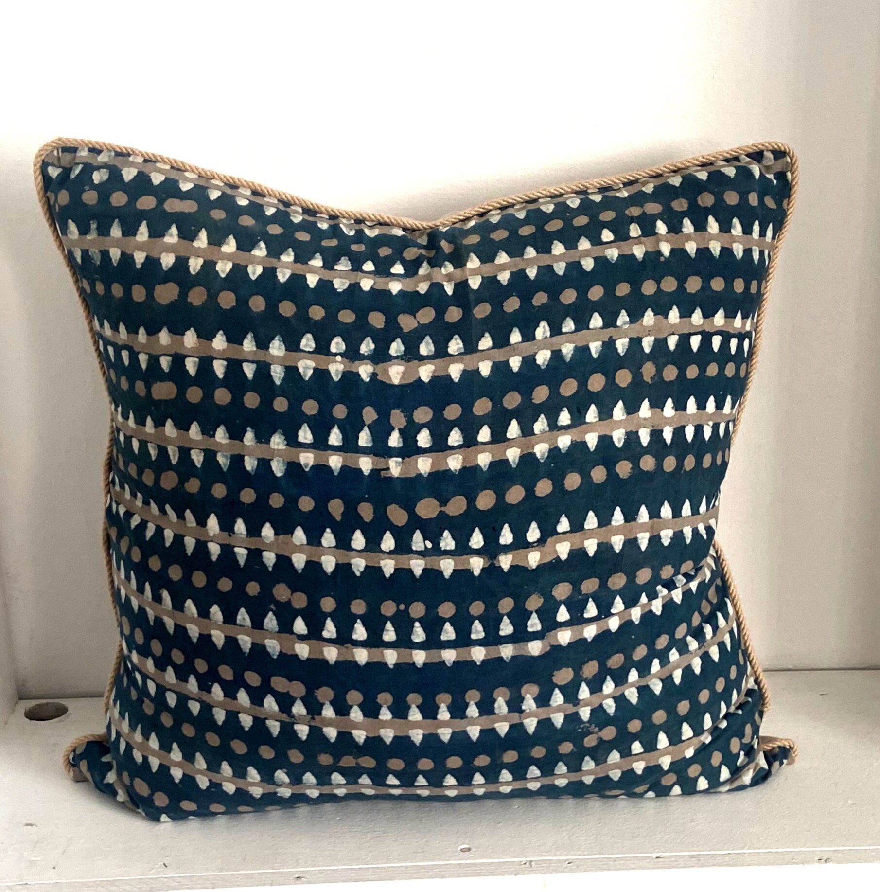 Indigo Blue Block Printed Tribal Pillow