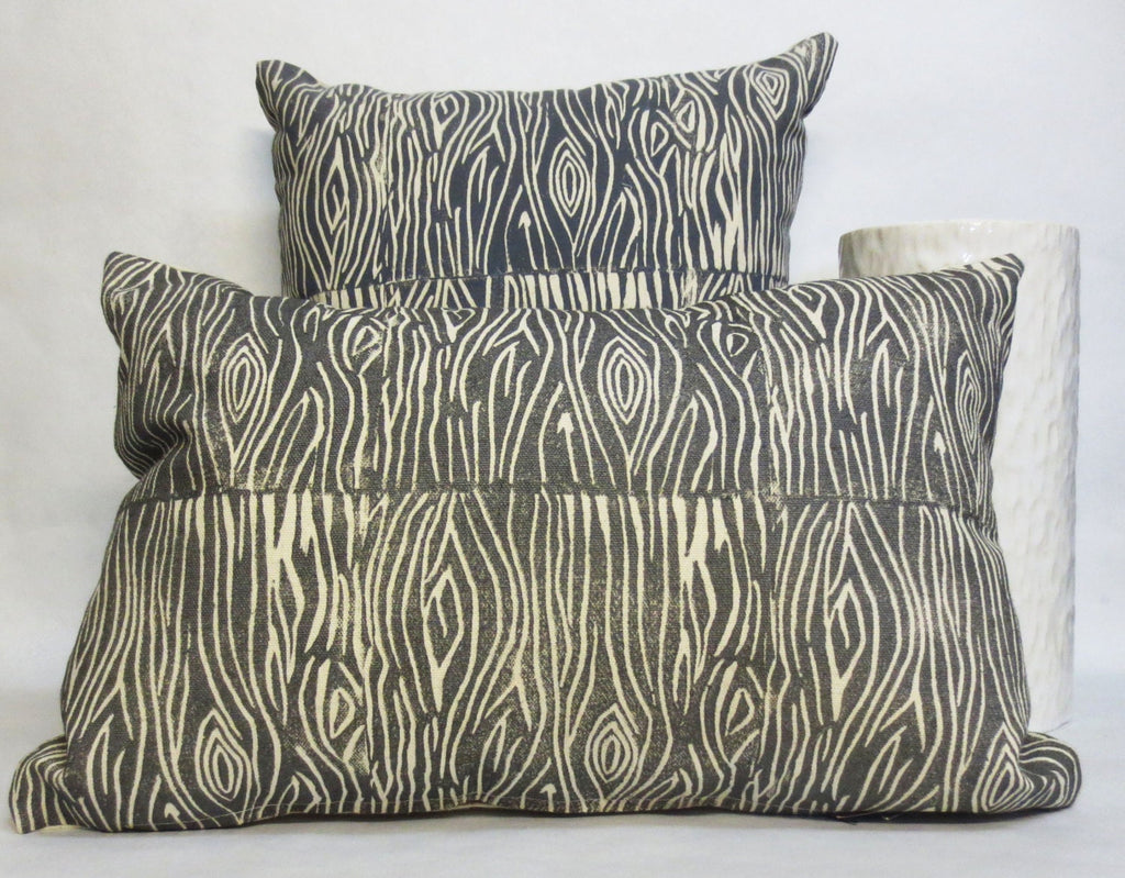 Hand Printed Wood Grain Pillow - Grey Wood Print - Woodland Collection