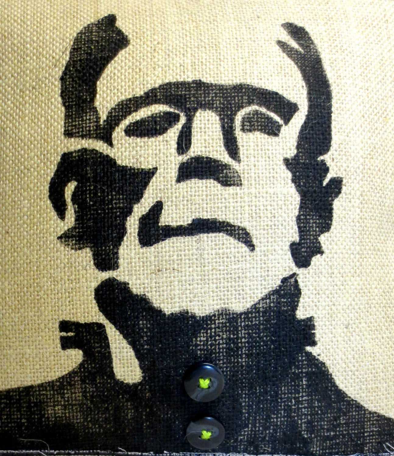 Frankenstein Halloween Pillow: Gothic Print, Ticking Fabric