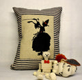 Wicked Witch Halloween Pillow: Burlap Silhouette, Orange Accents