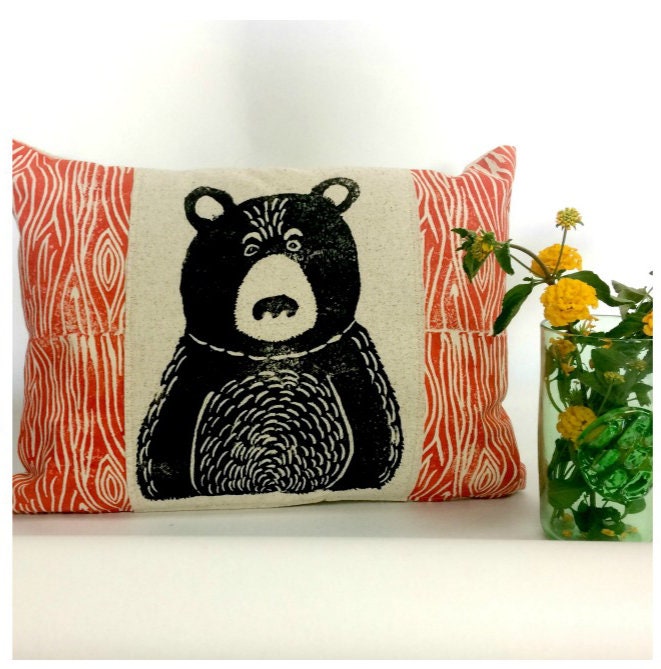 Black Bear Pillow - Your Choice of Wood Grain Color