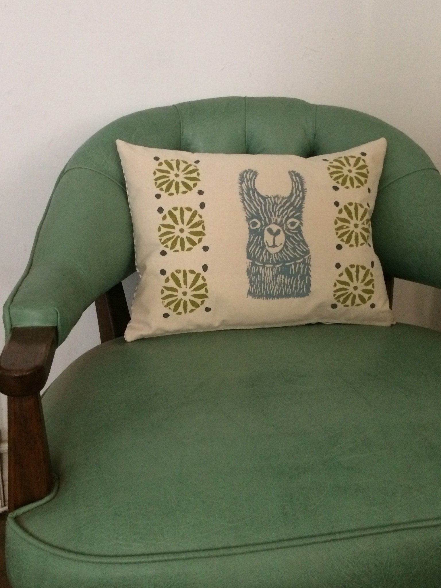 Llama Print Kidney Pillow: Mid-Century Moroccan Design