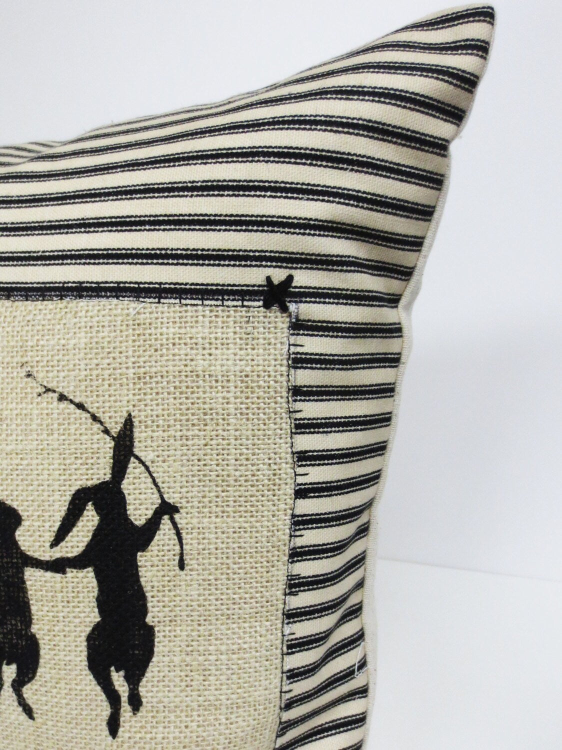 Dancing Hare Pillow Cover: Black Stripe Rabbit Print Cushion