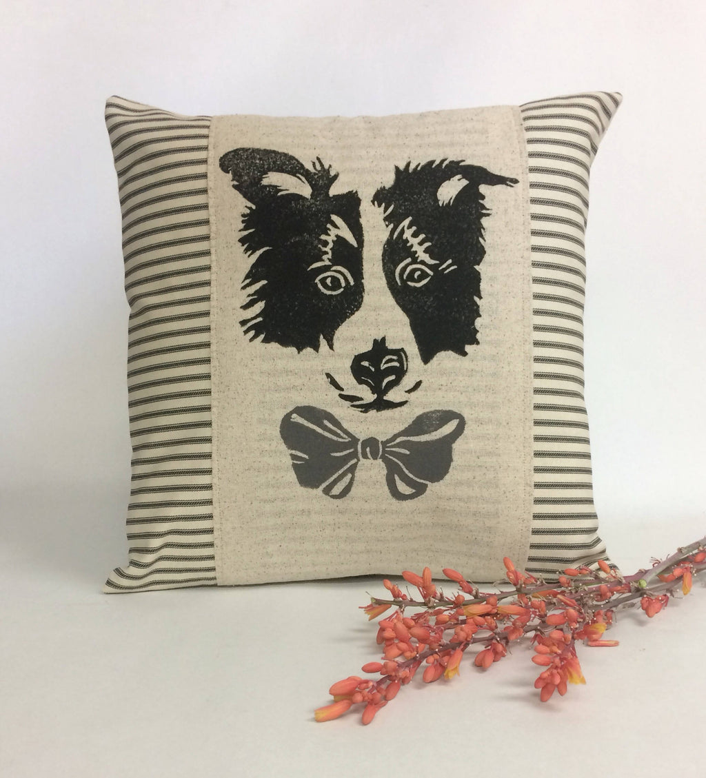 Border Collie Pillow Cover: Hand Block Print Dog Accent Pillow