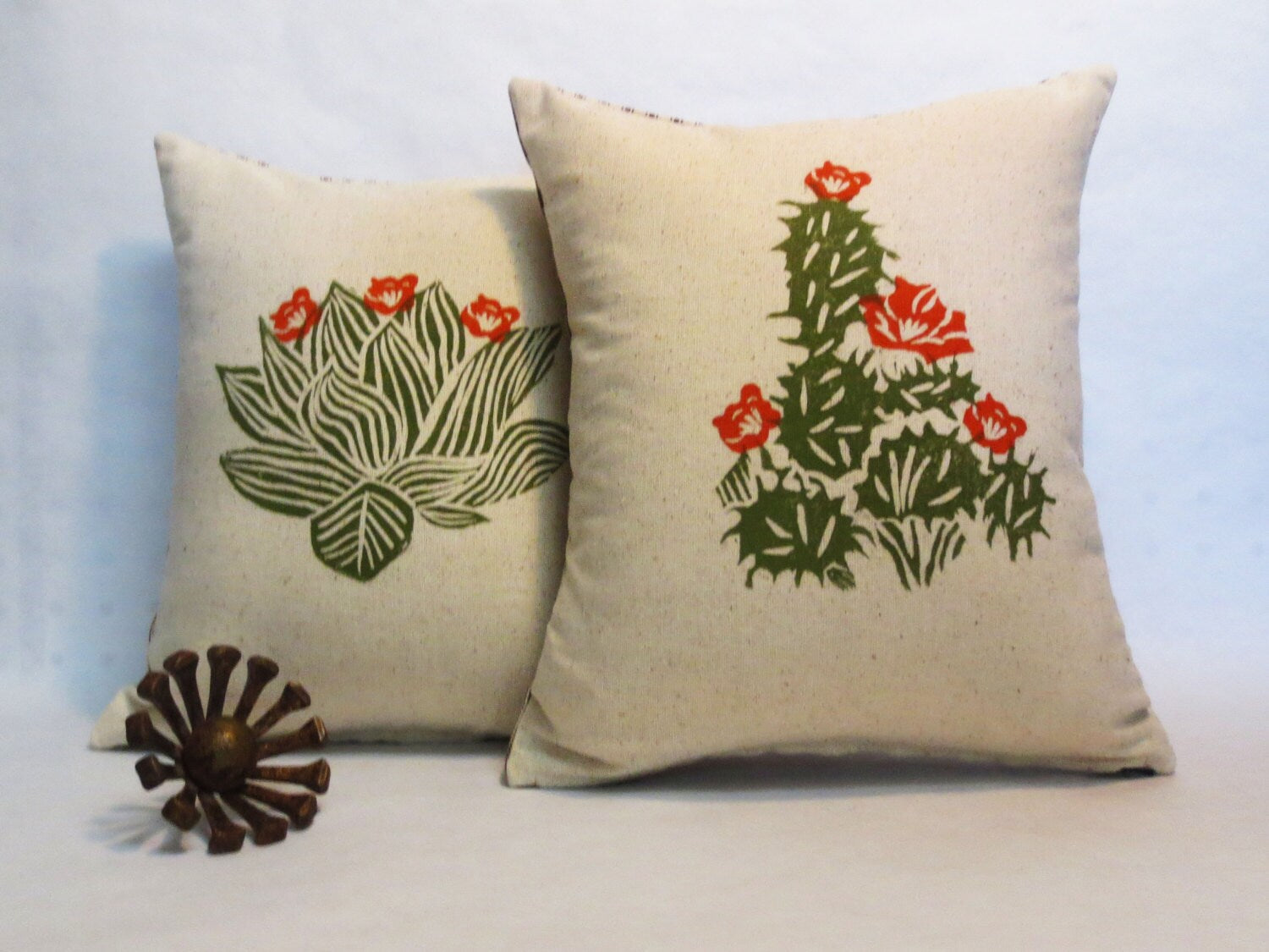 Succulent Throw Pillow // Decorative Succulent Print Cushion // Your Choice of Flower Color