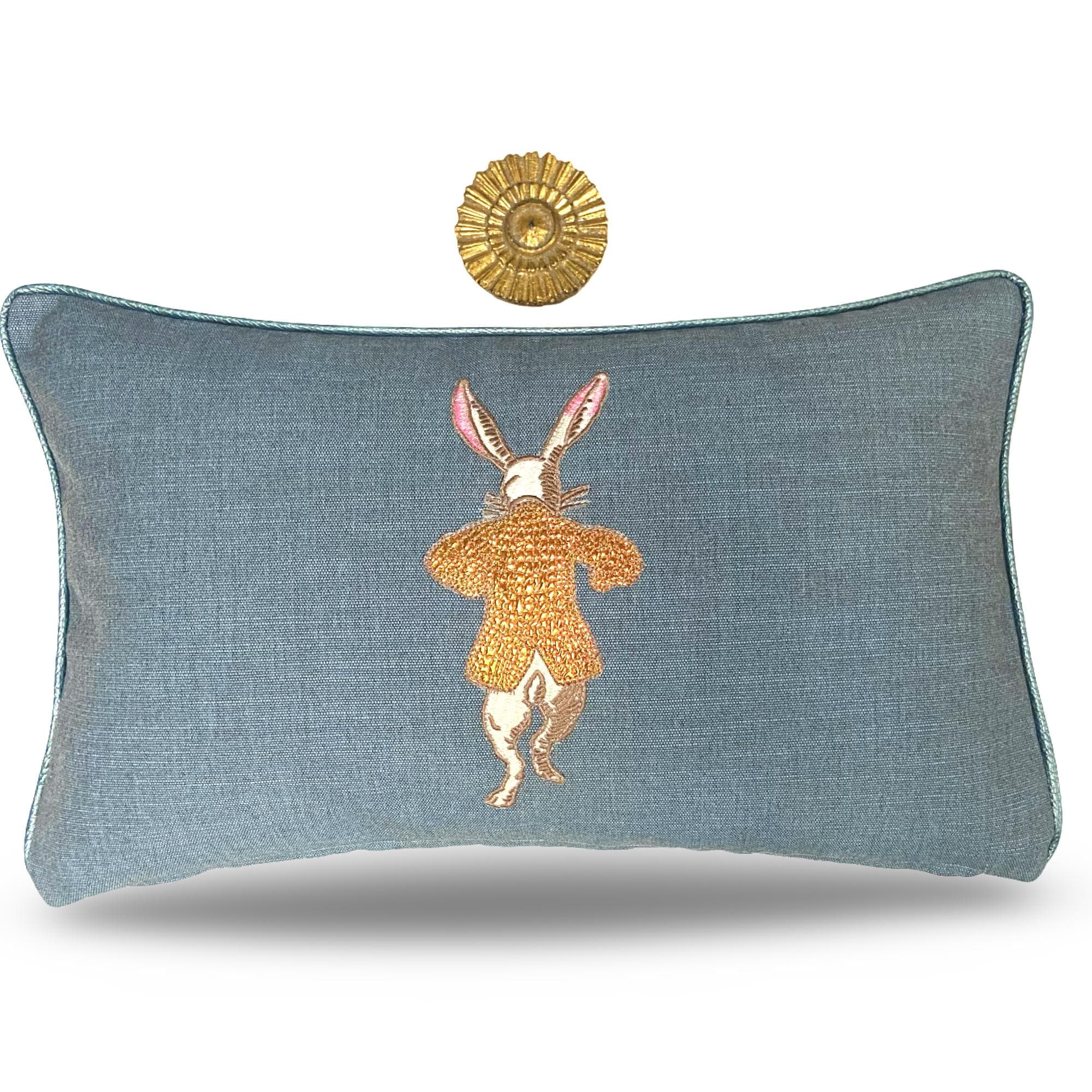 Rabbit Embroidery Pillow: your choice of linen with Metallic Accents