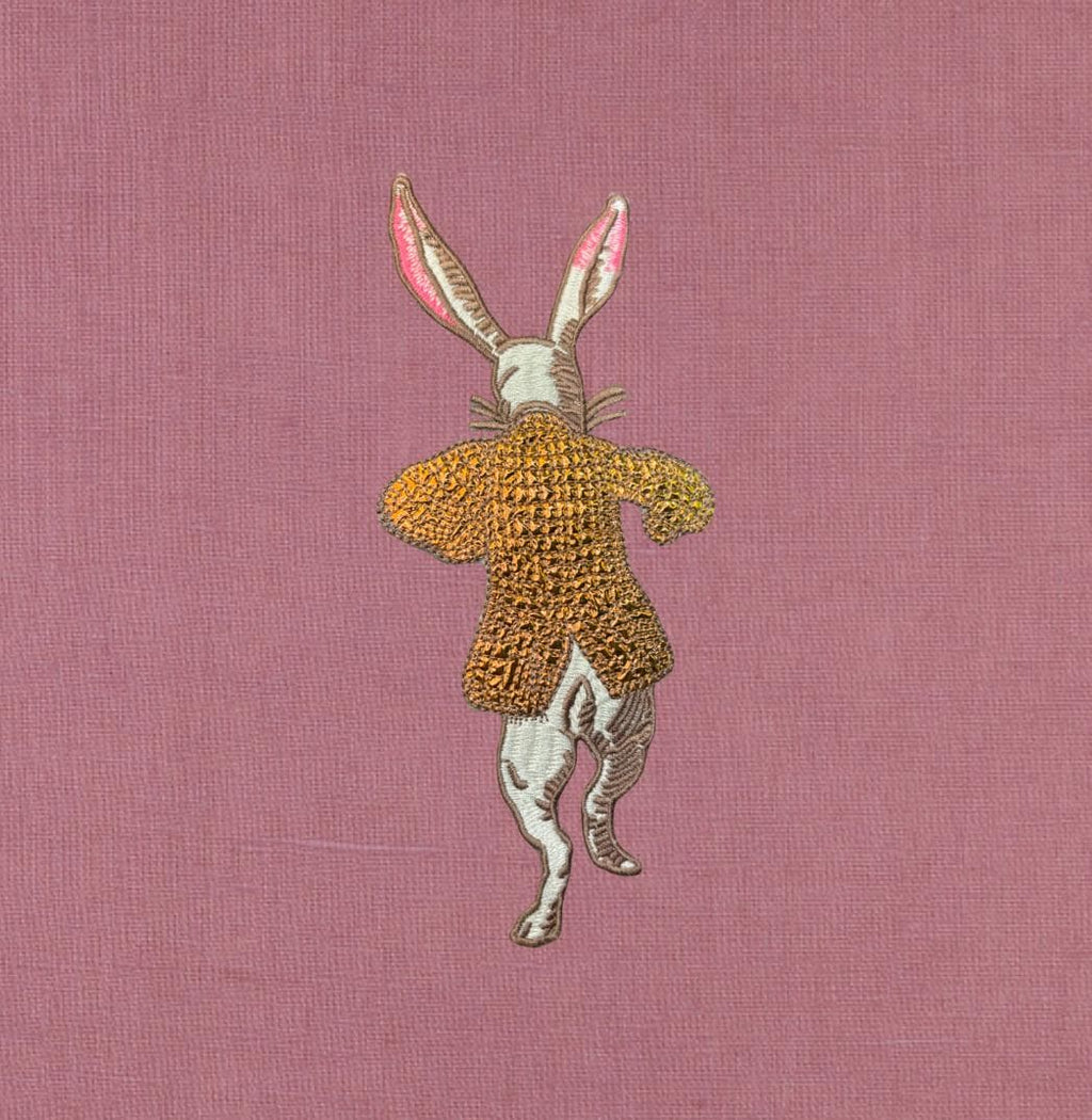 Rabbit Embroidery Pillow: your choice of linen with Metallic Accents