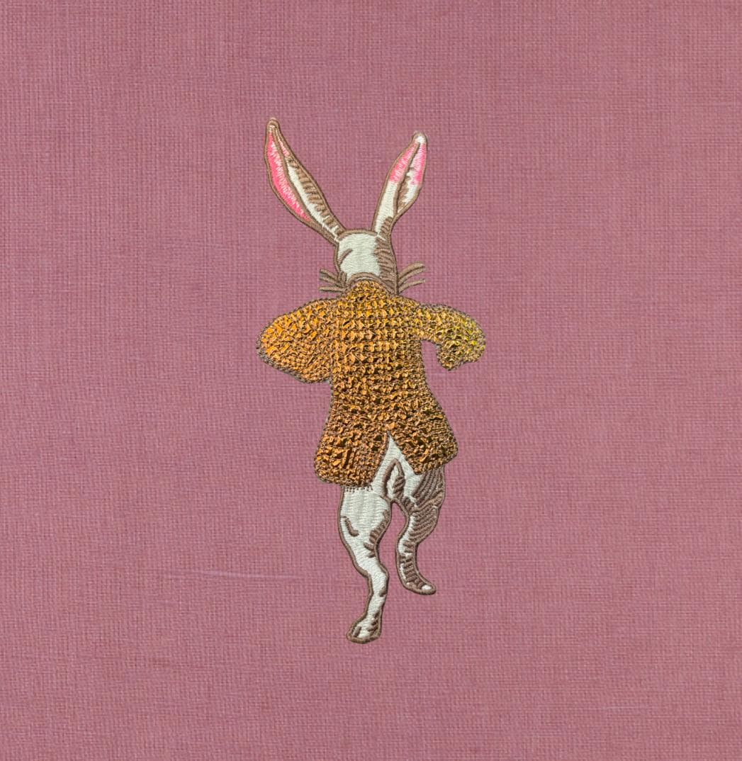 Rabbit Embroidery Pillow: your choice of linen with Metallic Accents