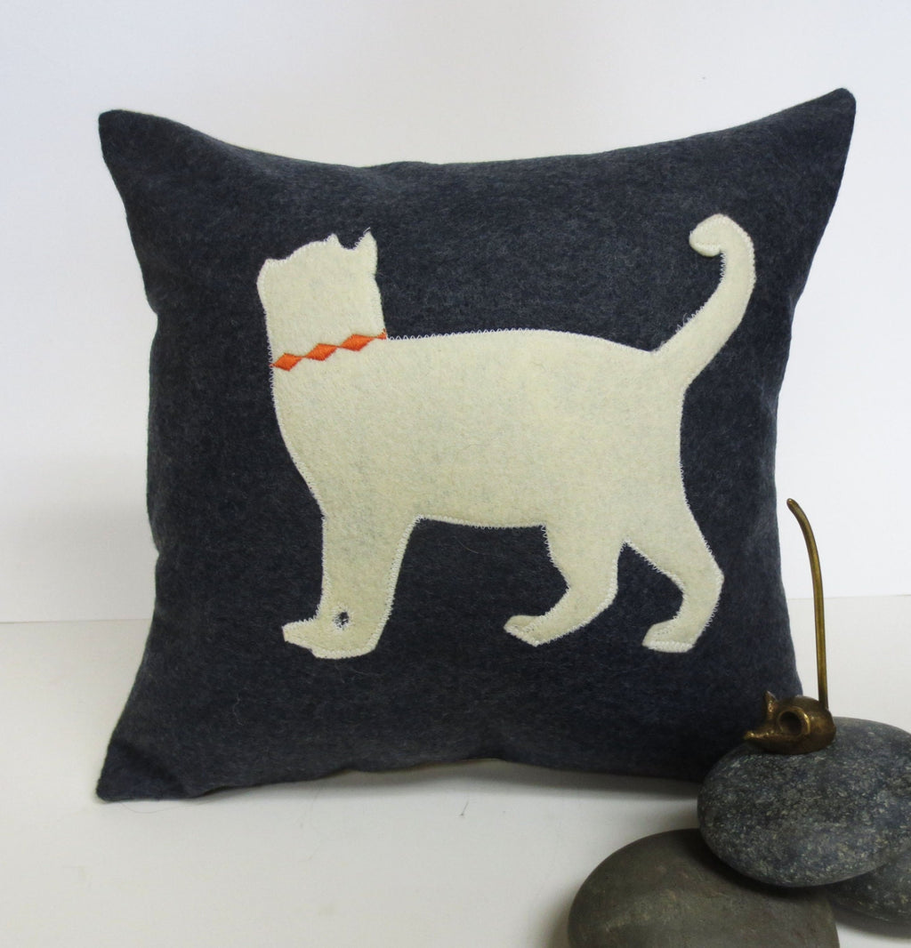 White Cat Silhouette Pillow - Felt Throw Pillow Cushion