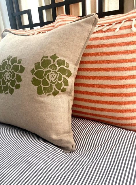 Succulent Cactus Print Linen Pillow