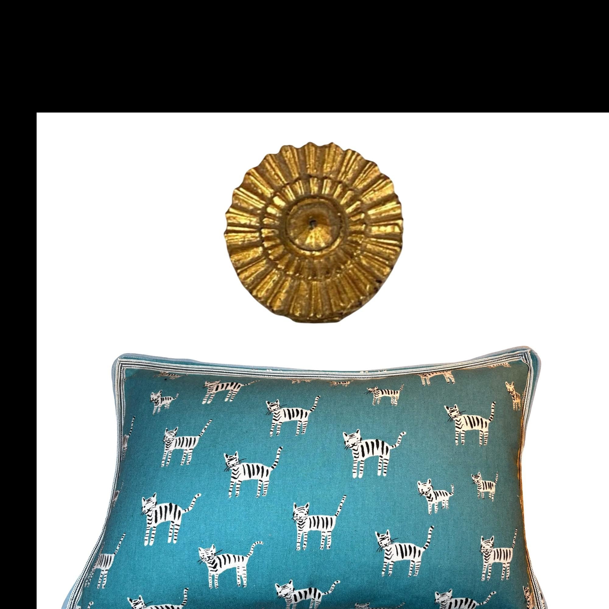 Teal turquoise and white tiger cat print  kidney pillow -  nursery gift