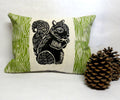 Squirrel Print Pillow: Woodland Wood Grain Design
