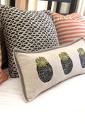 Barrel Cactus Print Kidney Pillow: Hand Block Printed Decorative Pillow