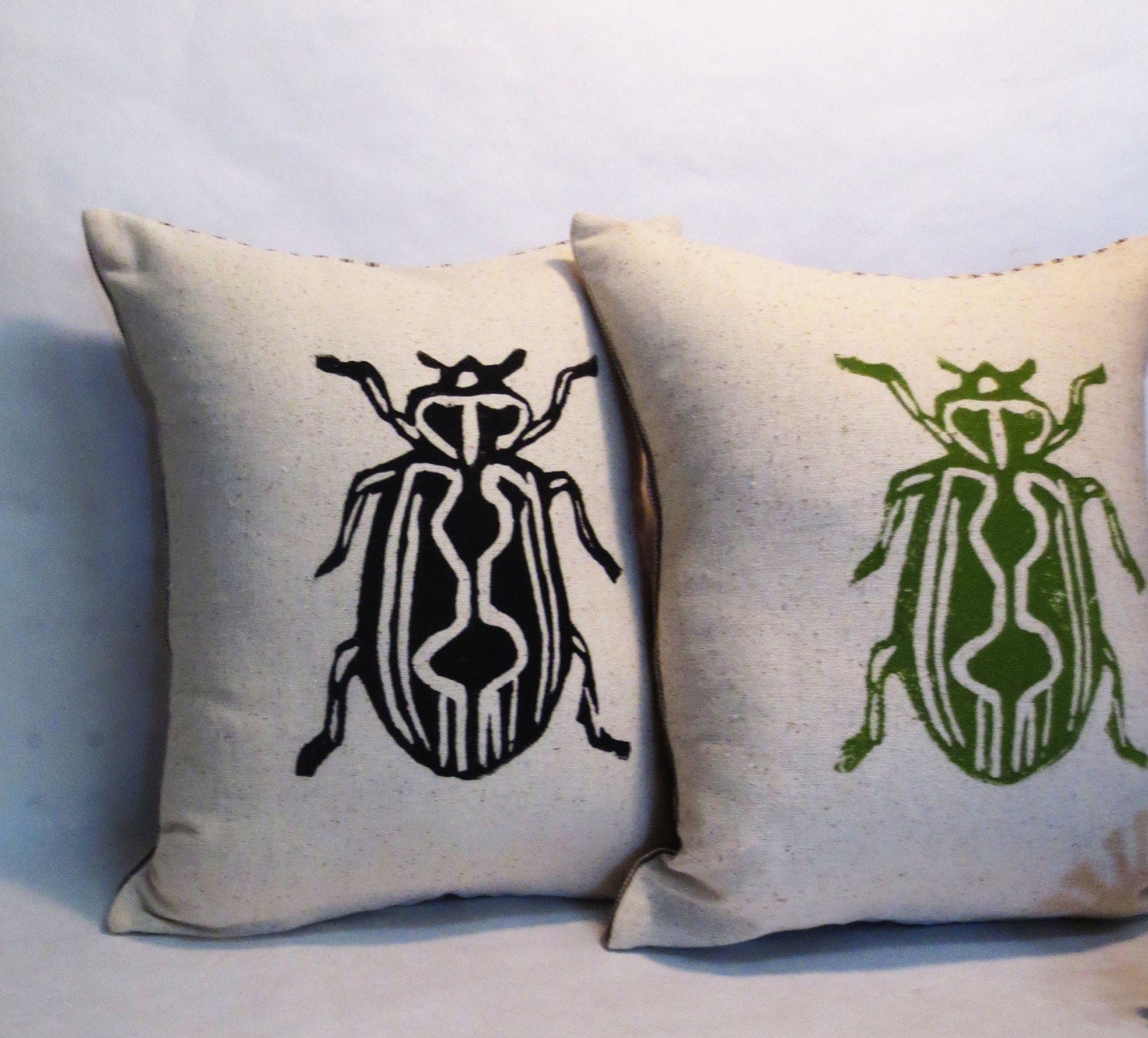 Hand Block Printed Beetle Insect Pillow / s Day Gift