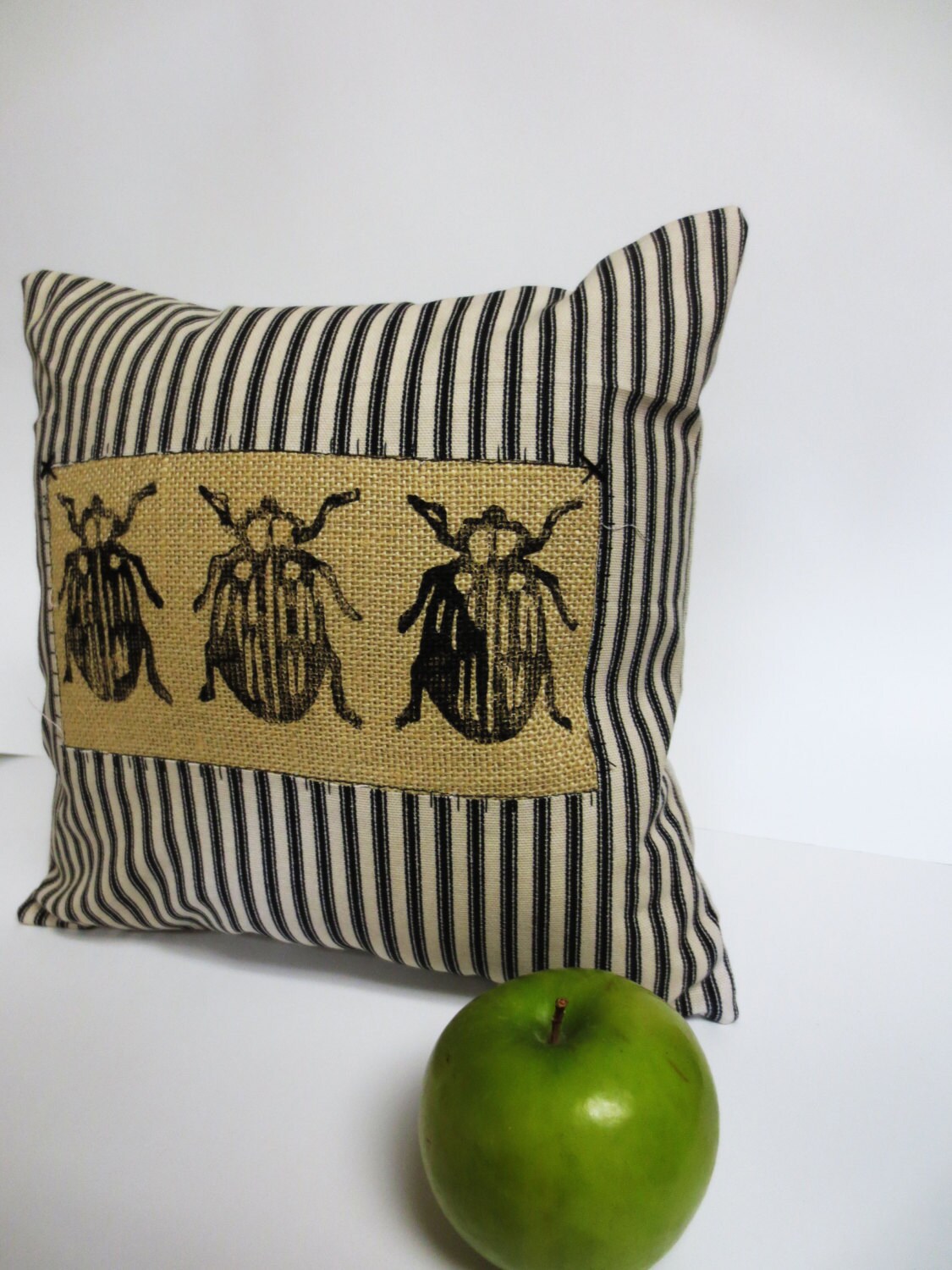 Insect Beetle Print Burlap Pillow: Gothic Spooky Decor