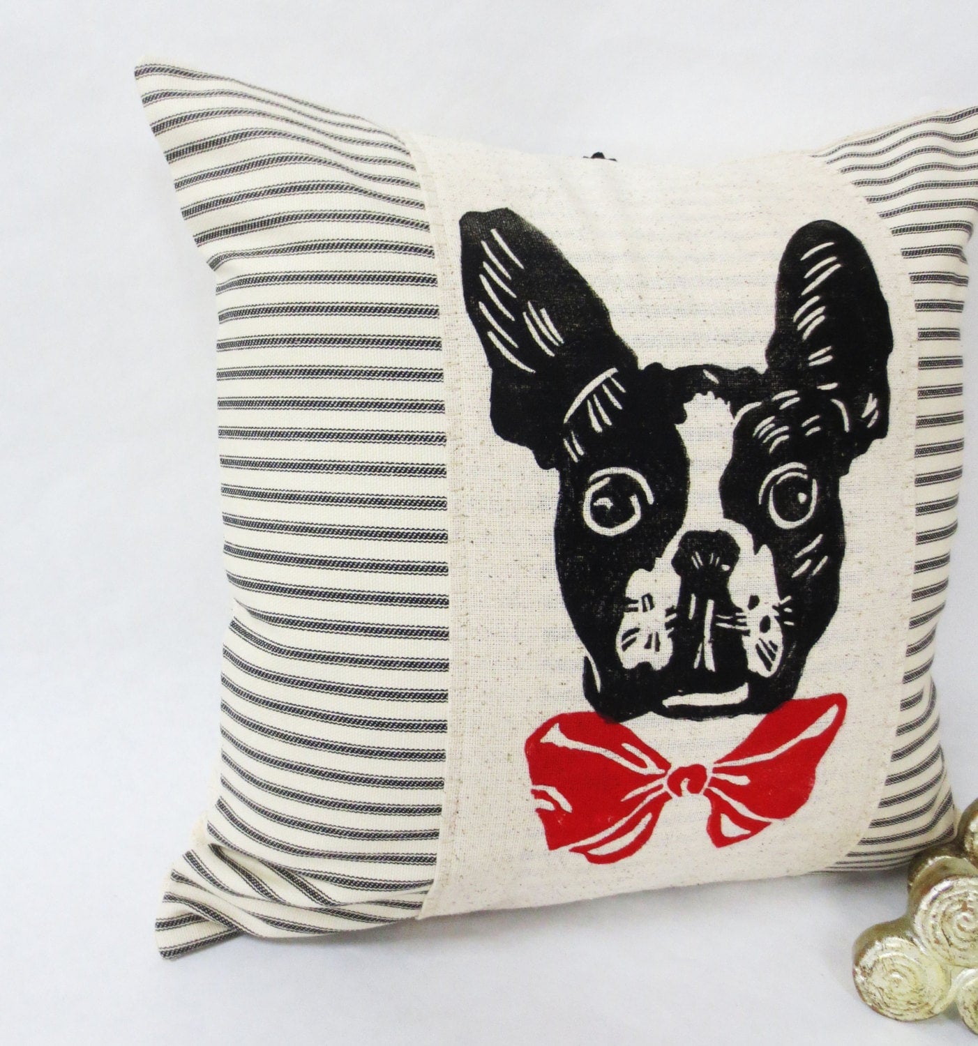 Boston Terrier Pillow: Hand Screen Print Dog Accent Pillow