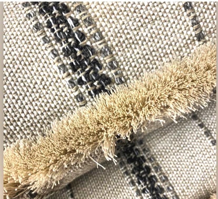 Ivory Stripe Pillow: Woven Chenille with Brushed Fringe Trim