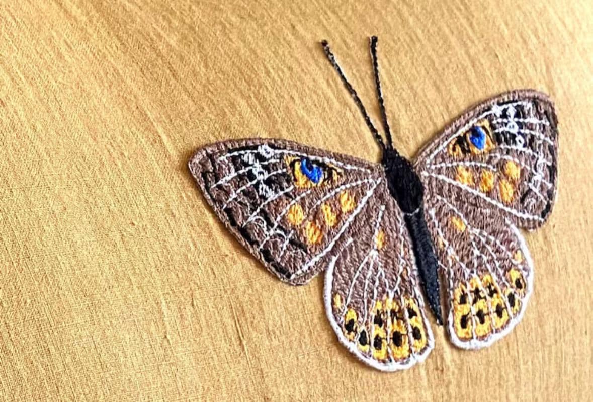 Butterfly Golden Yellow Embroidered  Linen Pillow - Embroidery Pillow