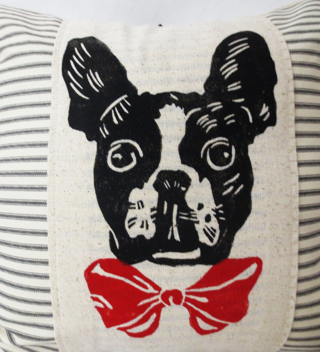 Boston Terrier Pillow: Hand Screen Print Dog Accent Pillow