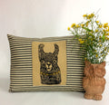 Hand Printed Llama Pillow: Striped Cotton Decorative Pillow