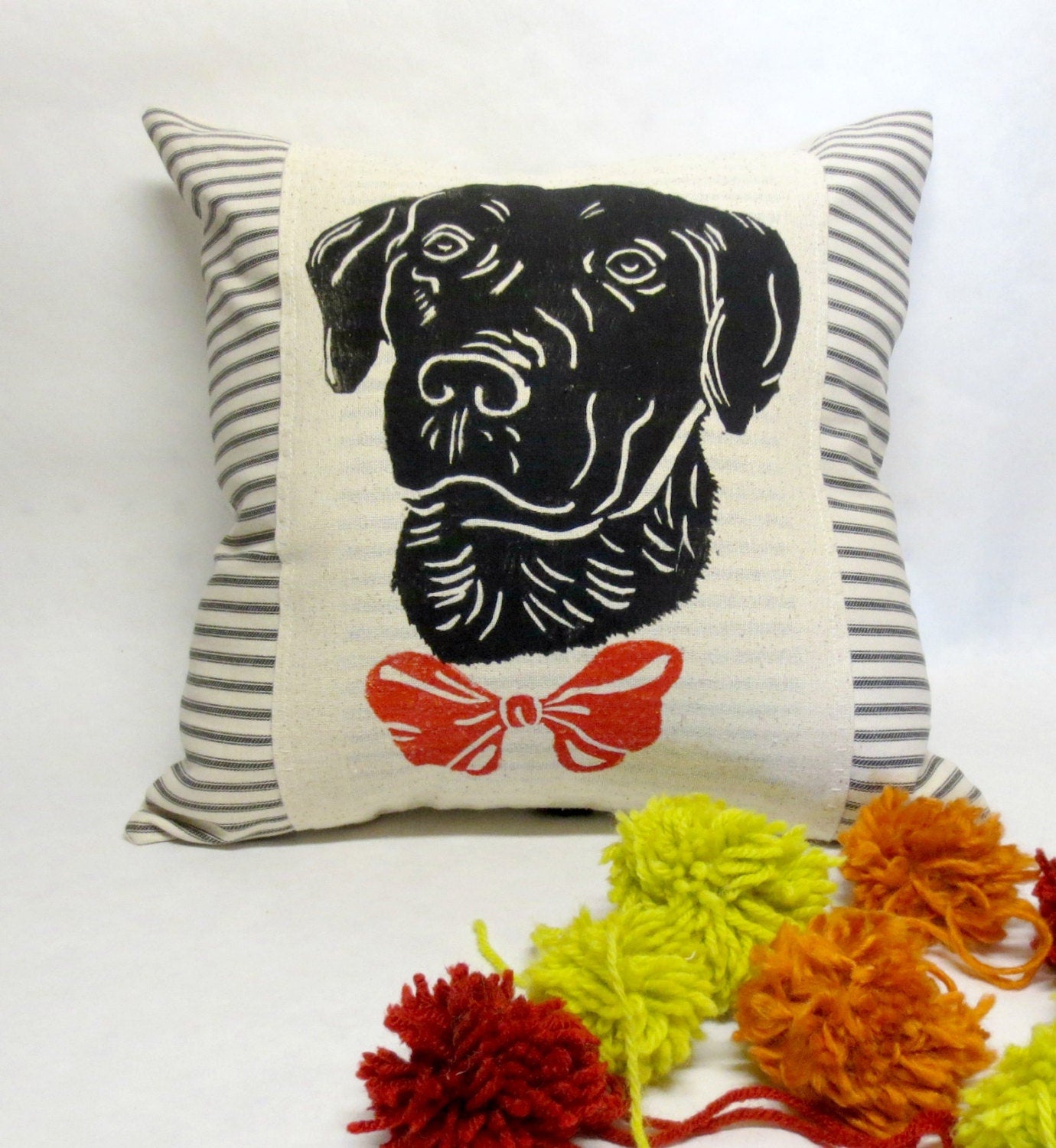 Black Lab Pillow: Hand Screen Printed Labrador Retriever Throw Pillow