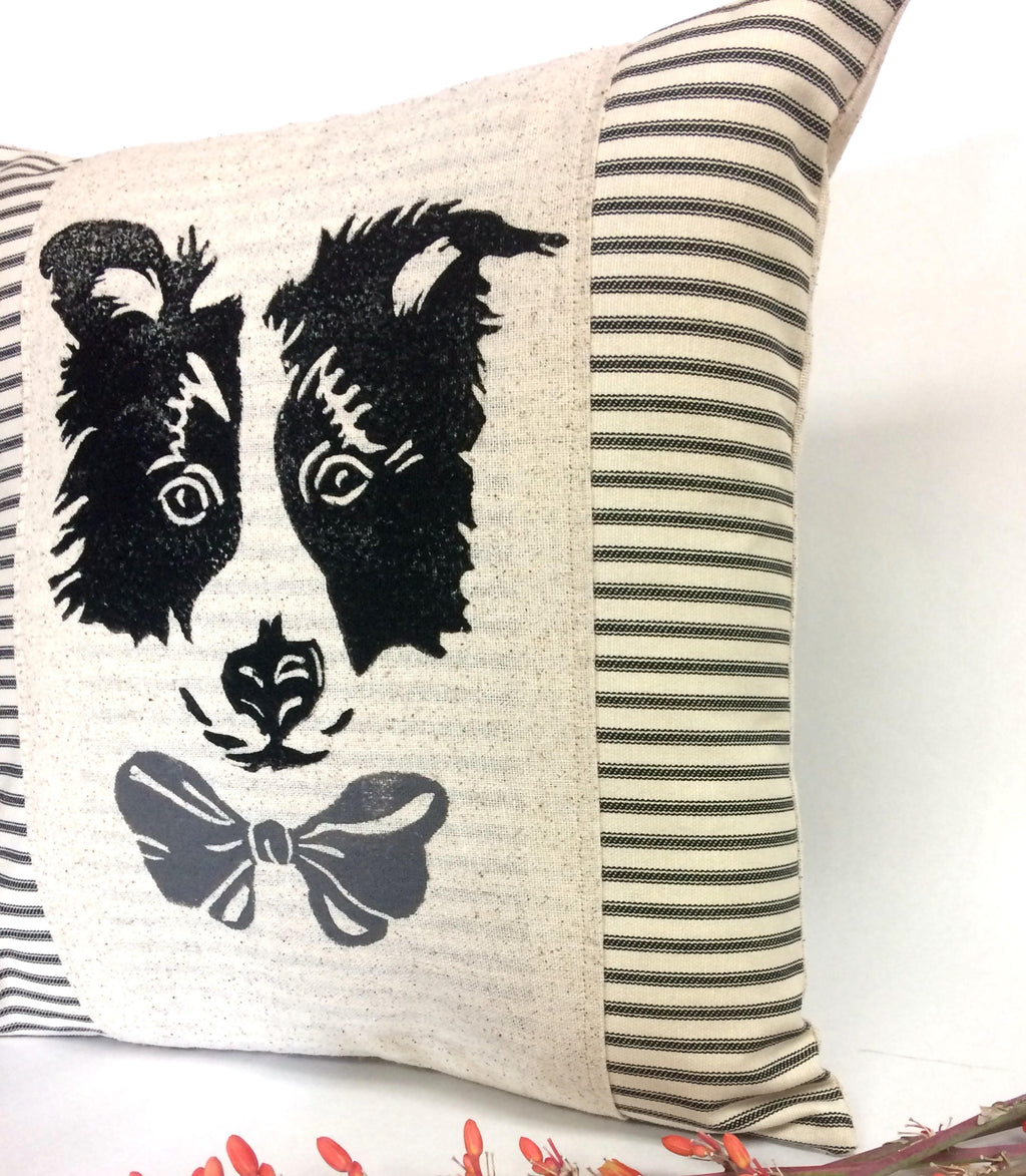 Border Collie Pillow Cover: Hand Block Print Dog Accent Pillow