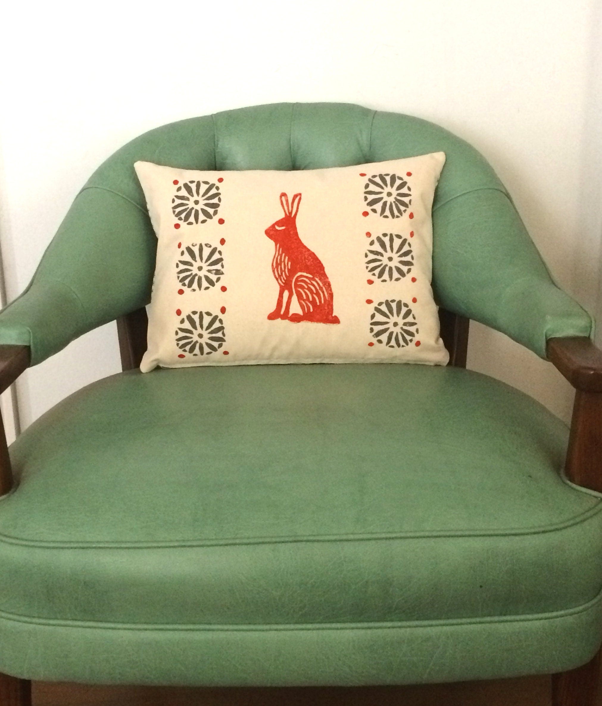 Orange Rabbit Print Kidney Pillow: Mid-Century Moroccan Decor
