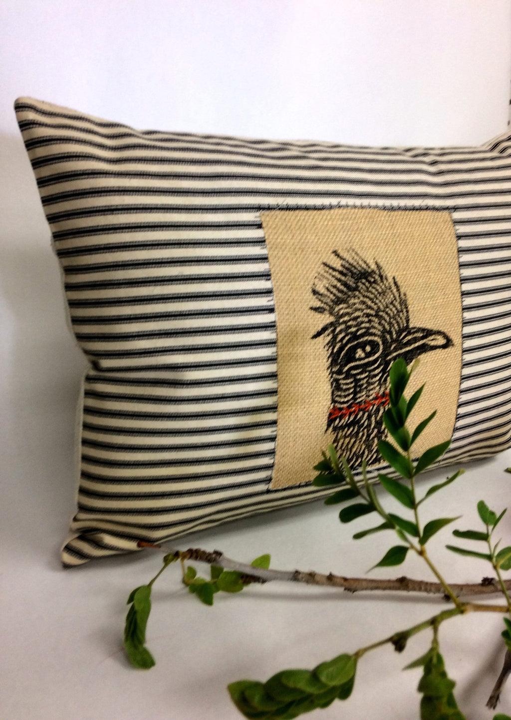 Hand Printed Roadrunner Pillow: Desert Landscape Decorative Pillow
