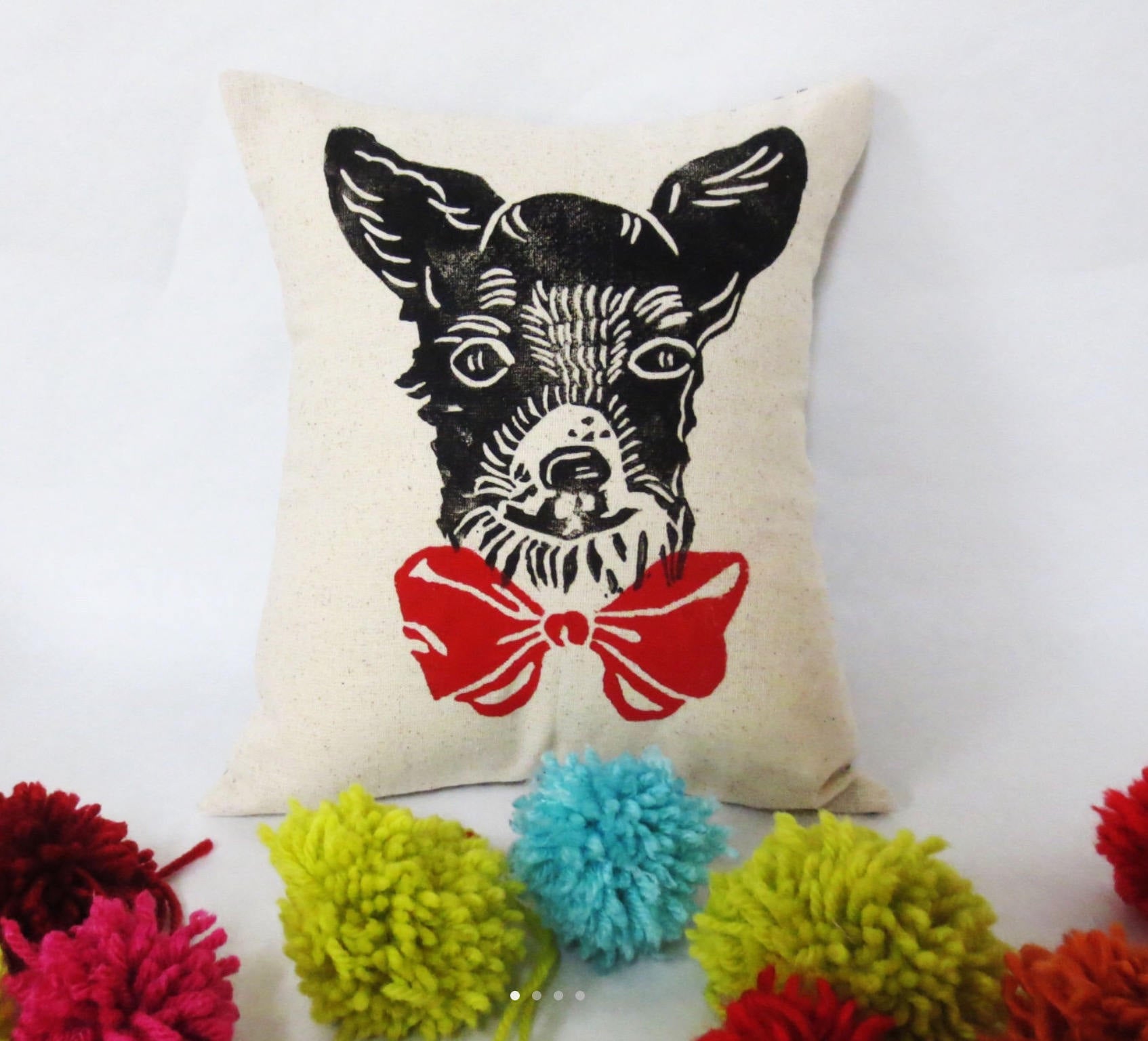 Dog Face Pillow: Hand-Printed Bow Tie Accent Pillow Cover
