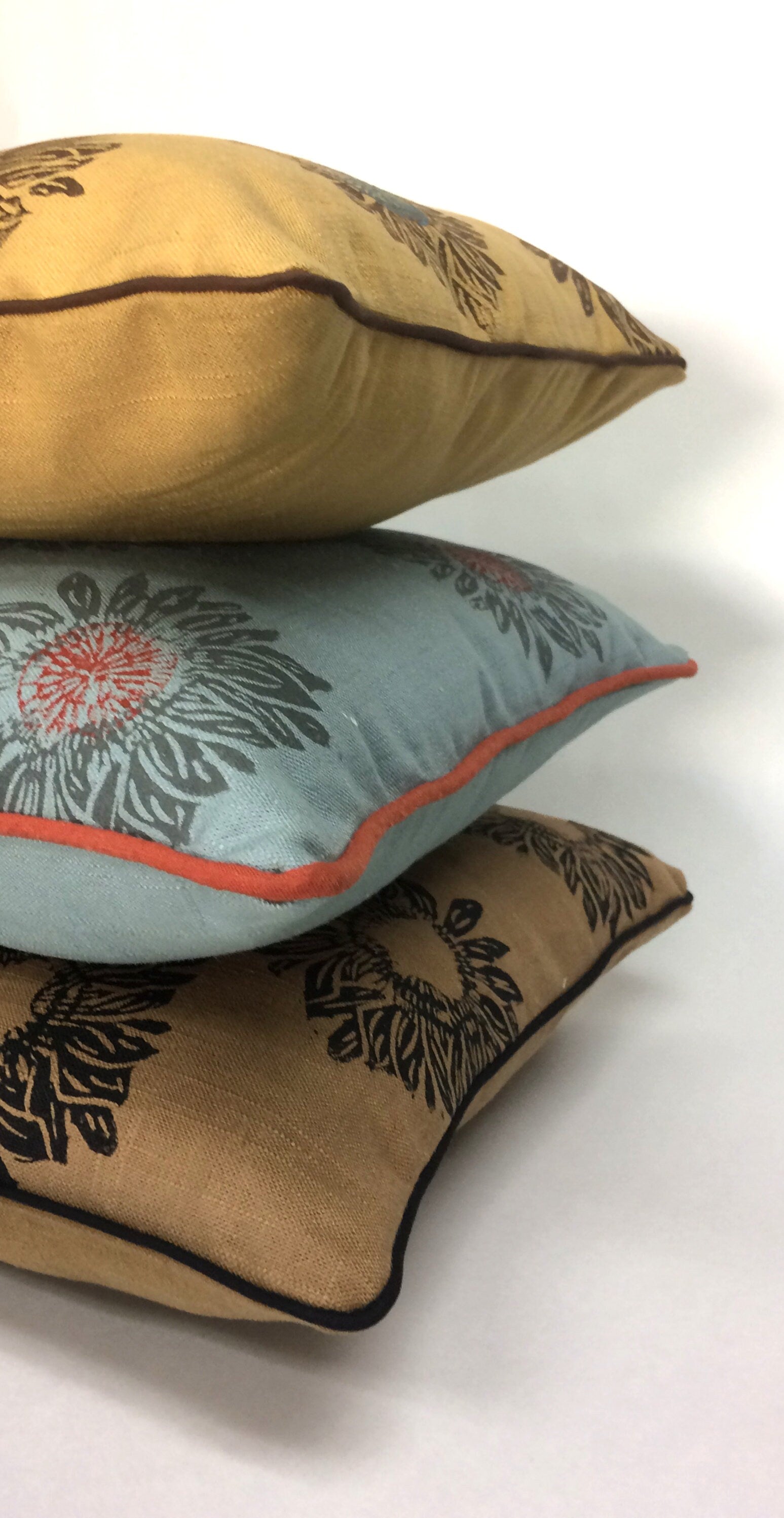 Hand Printed Sunflower Linen Pillow: Floral Home Decor