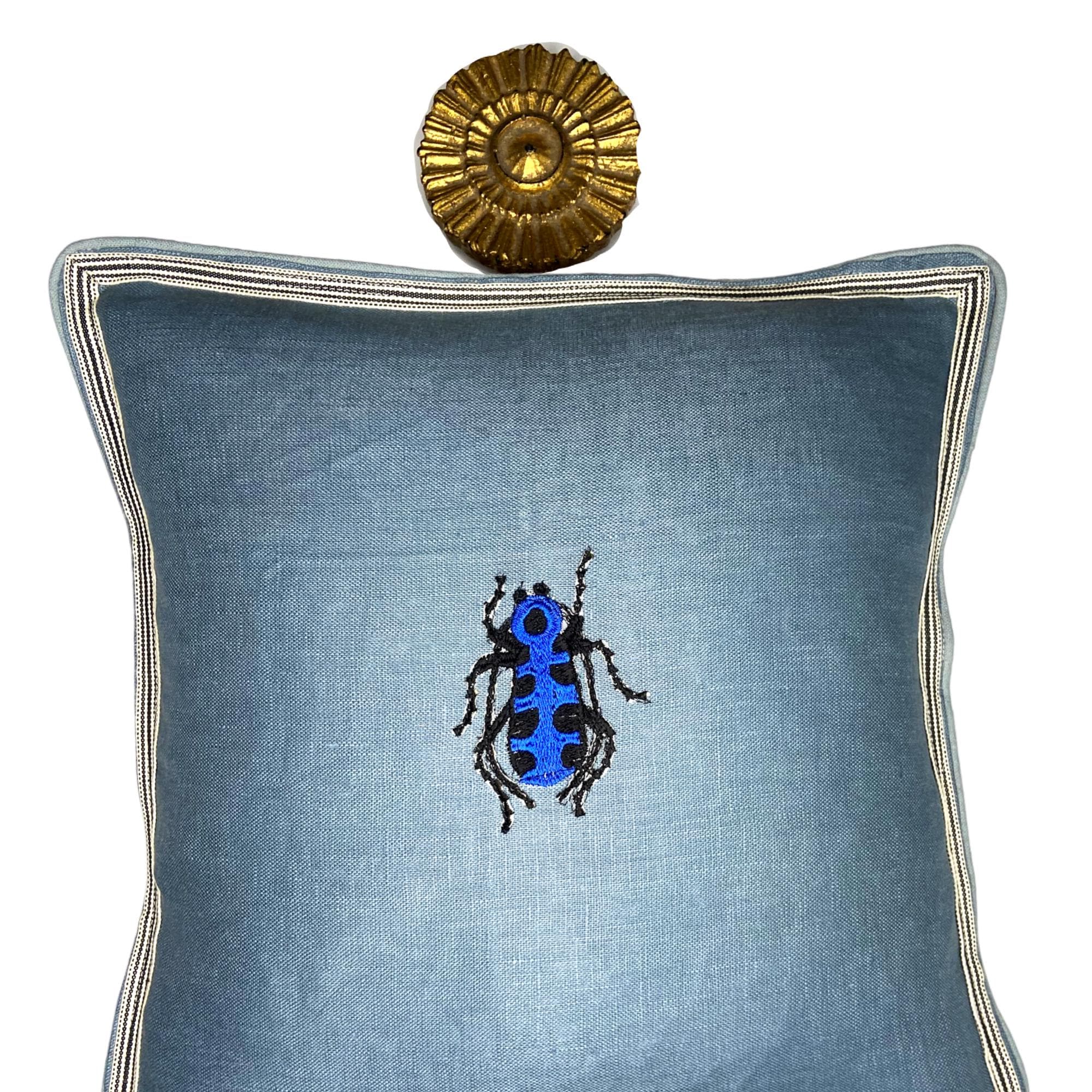 Small Embroidery Linen Pillow - Bird or Bee Decorative Pillow