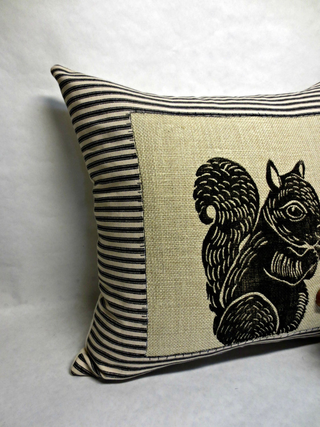 Squirrel Hand Block Printed Pillow: Rustic Cabin Decor
