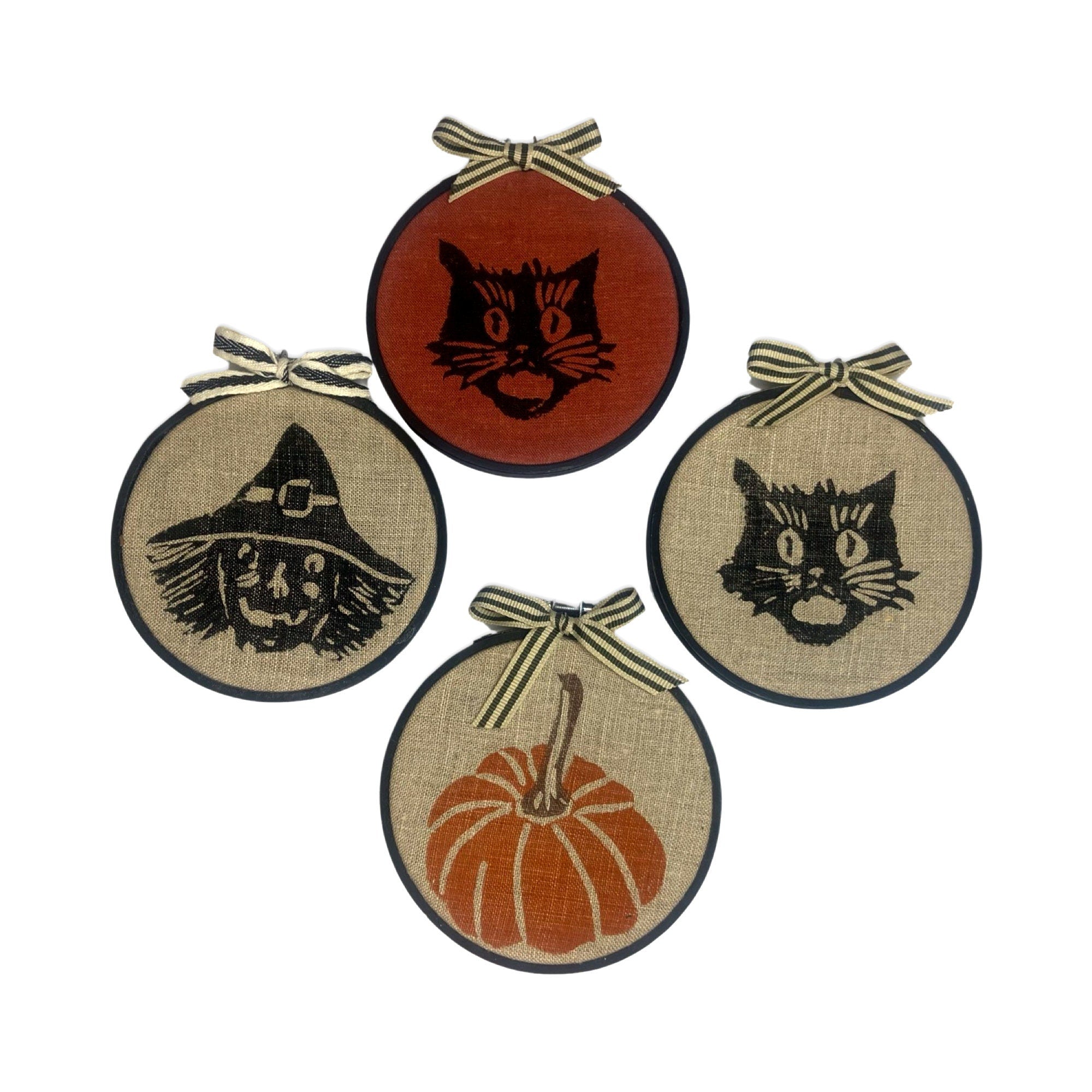 Halloween Cat Witch Pumpkin Hoop Art / Halloween Decor