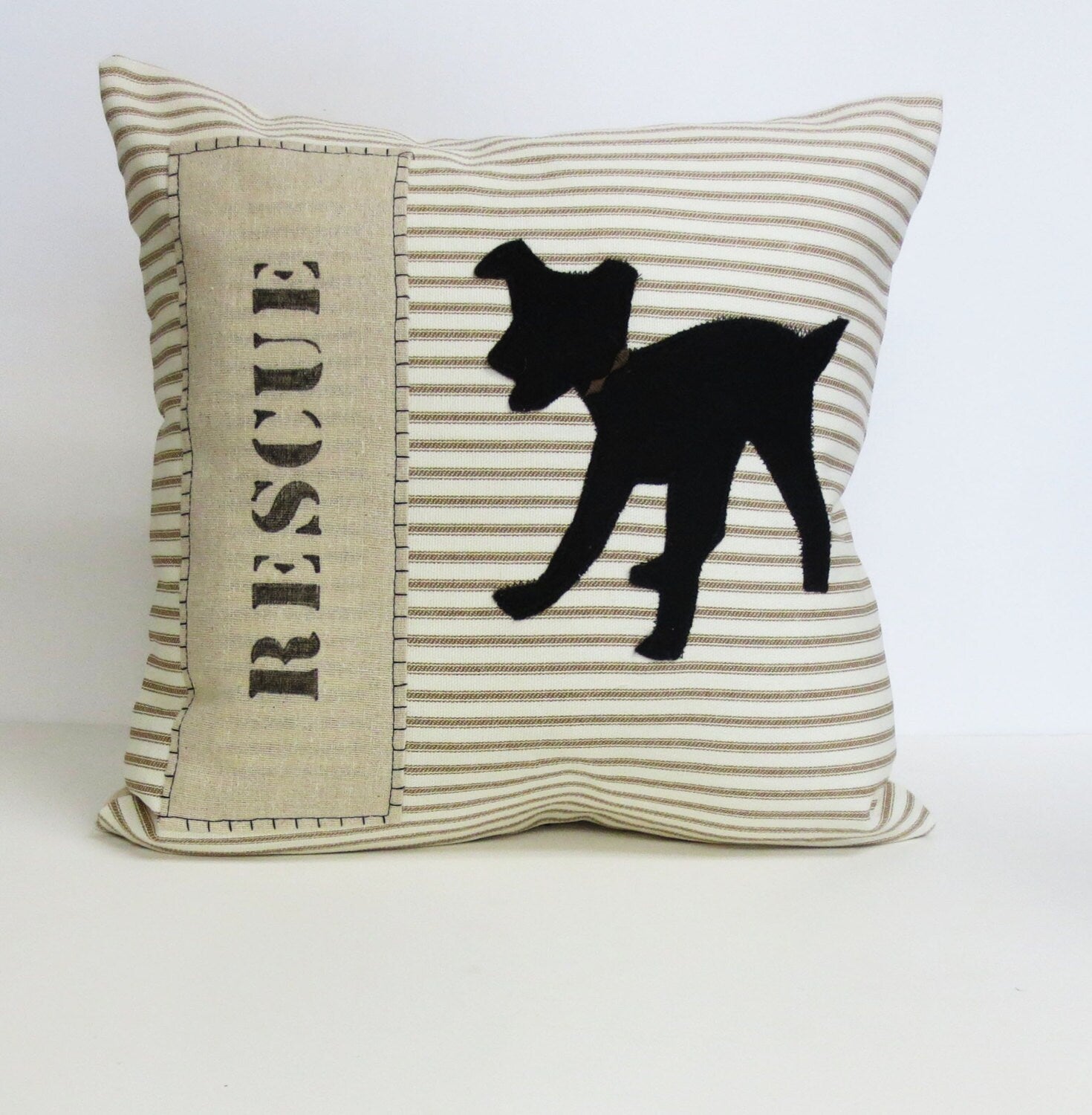 Rescue Dog Pillow: Stripe & Felt Applique, Eco-Friendly Gift