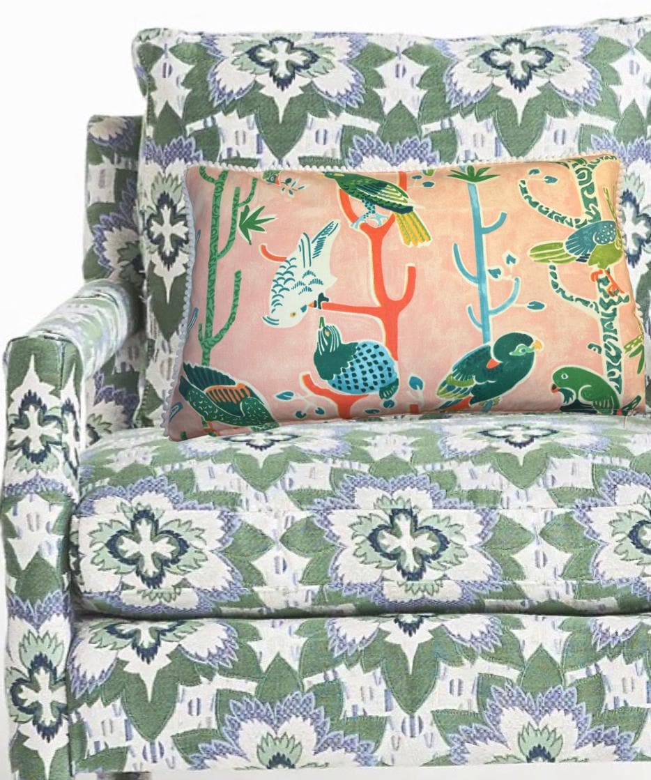 Pink Tropical Bird Pillow - Miami Themed Pillow - Mid Century Pillow