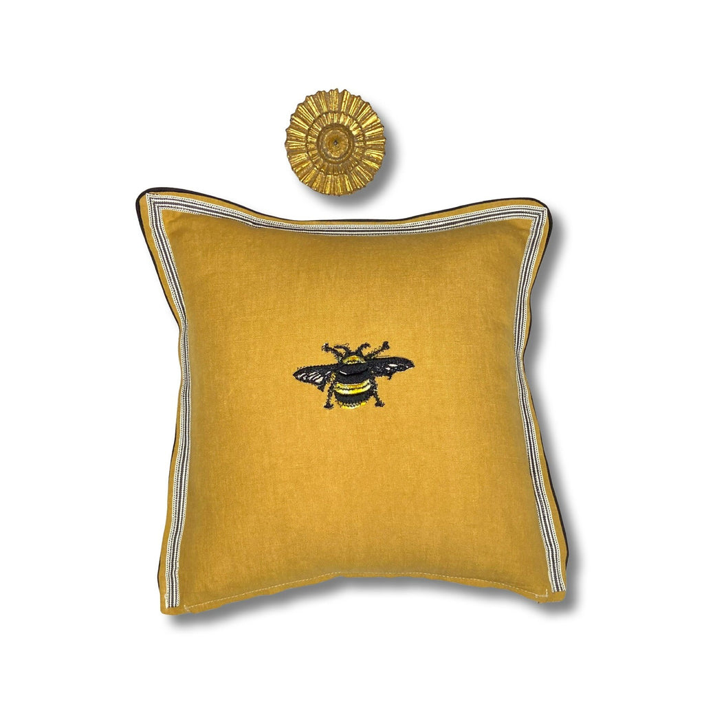 Small Embroidery Linen Pillow - Bird or Bee Decorative Pillow