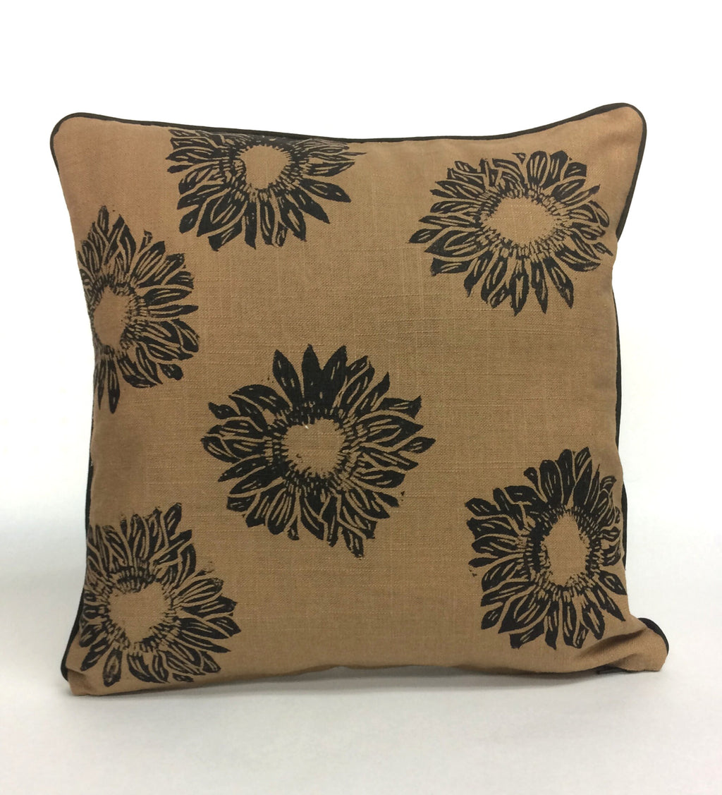 Hand Printed Sunflower Linen Pillow: Floral Home Decor