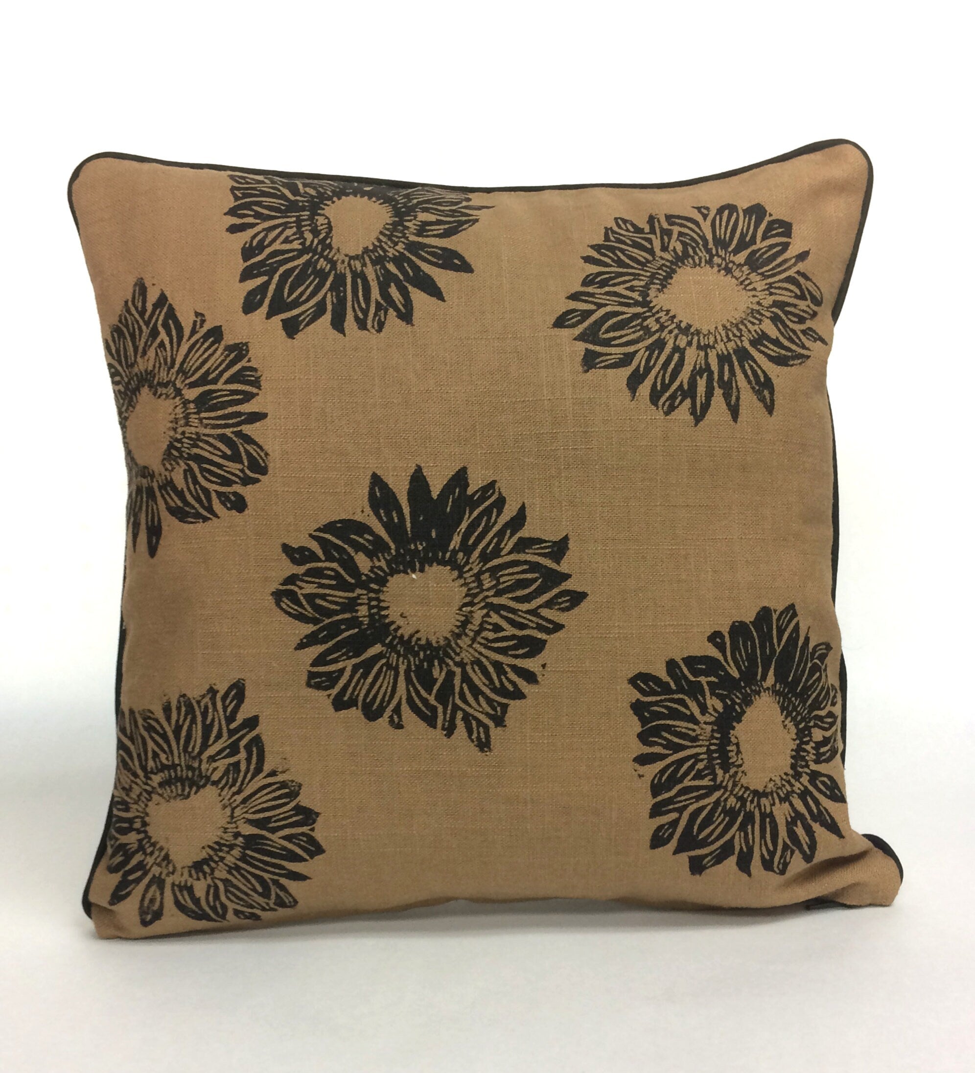 Hand Printed Sunflower Linen Pillow: Floral Home Decor