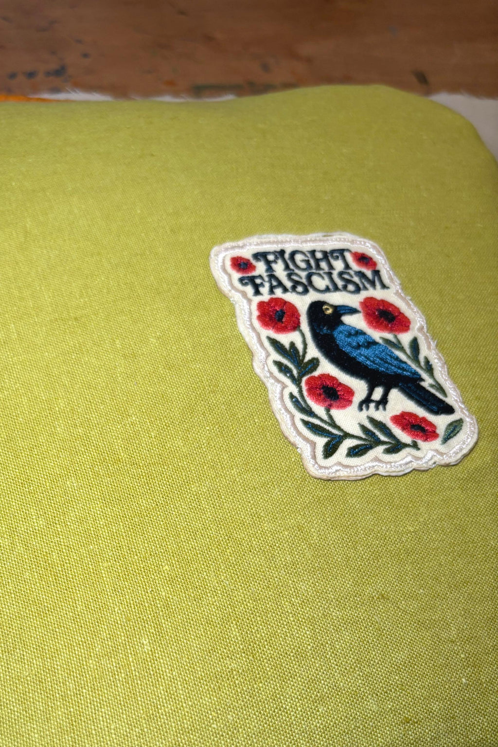 Fight Fascism Raven Embroidery Pillow