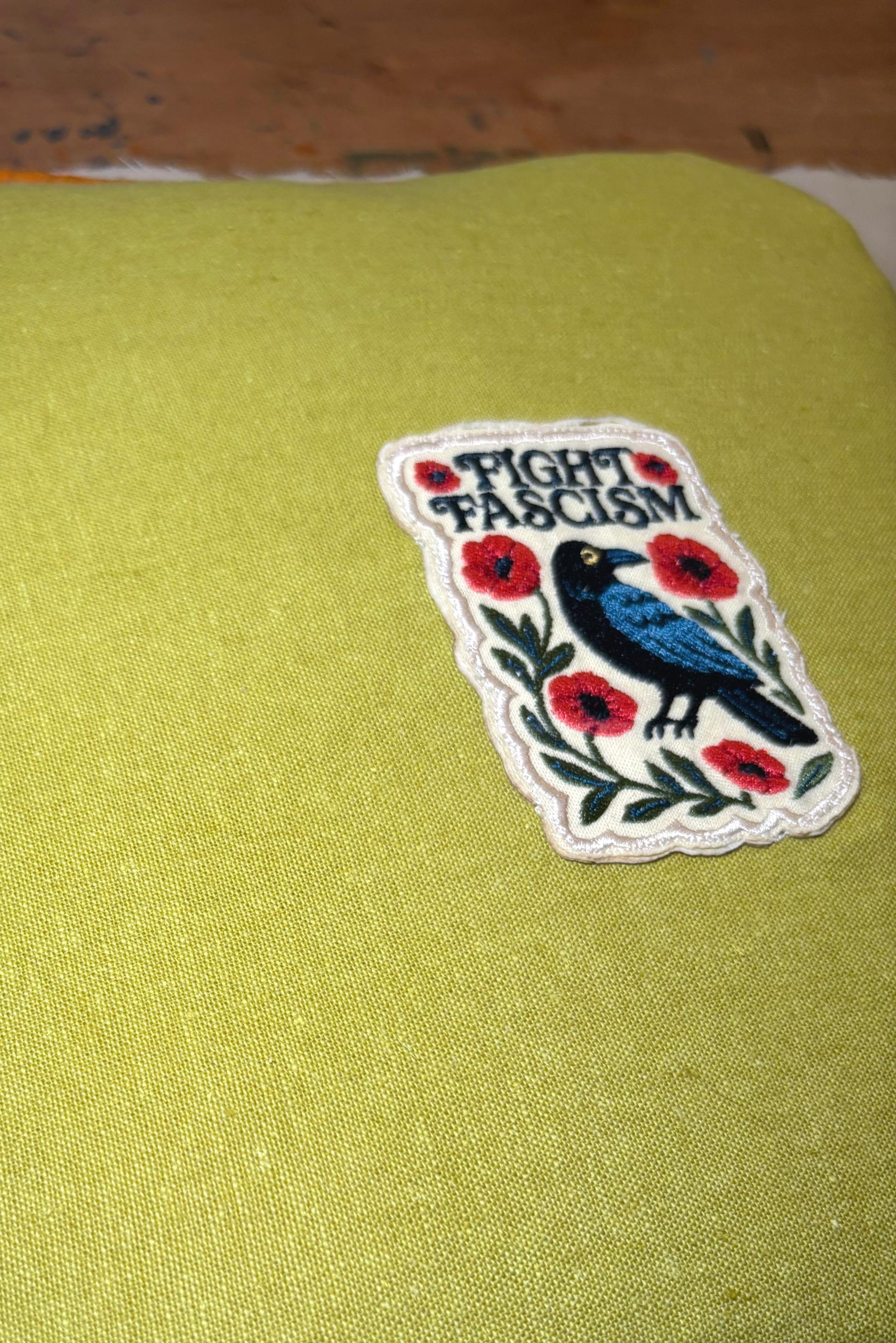 Fight Fascism Raven Embroidery Pillow