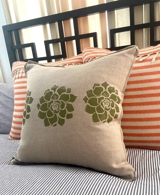Succulent Cactus Print Linen Pillow