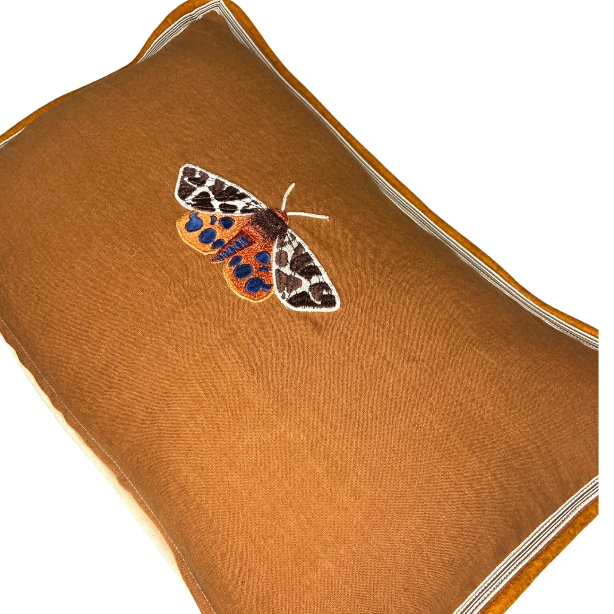 Butterfly Brown Embroidered  Linen Pillow - Embroidery Pillow