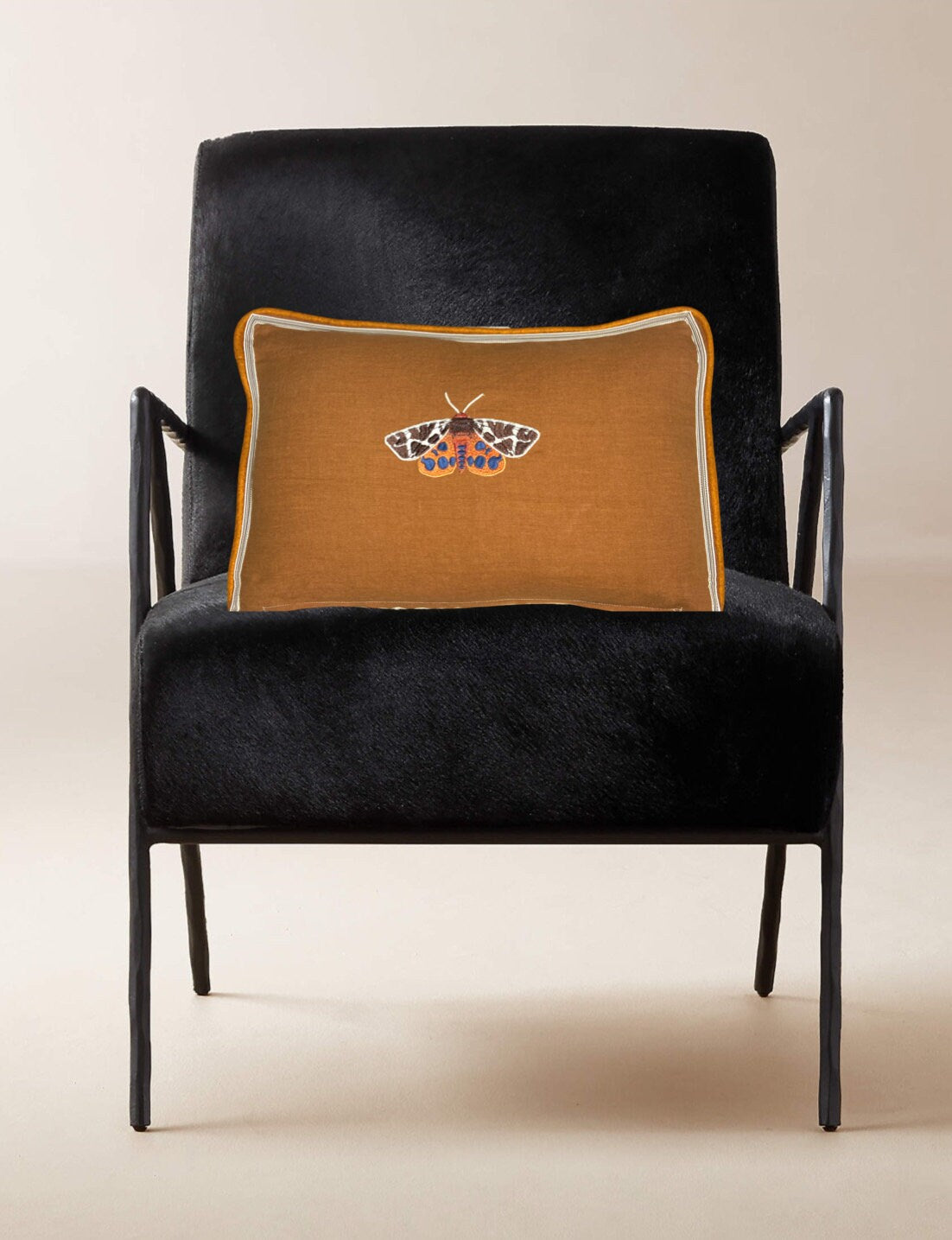 Butterfly Brown Embroidered  Linen Pillow - Embroidery Pillow