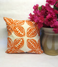 Orange Tribal Print Pillow: Hand Block Cream Cotton Canvas