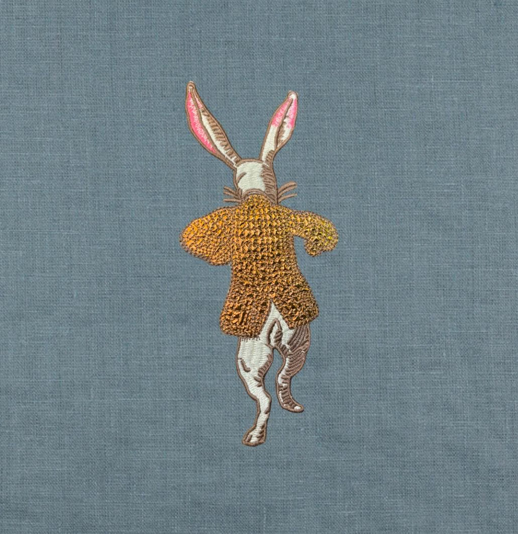 Rabbit Embroidery Pillow: your choice of linen with Metallic Accents