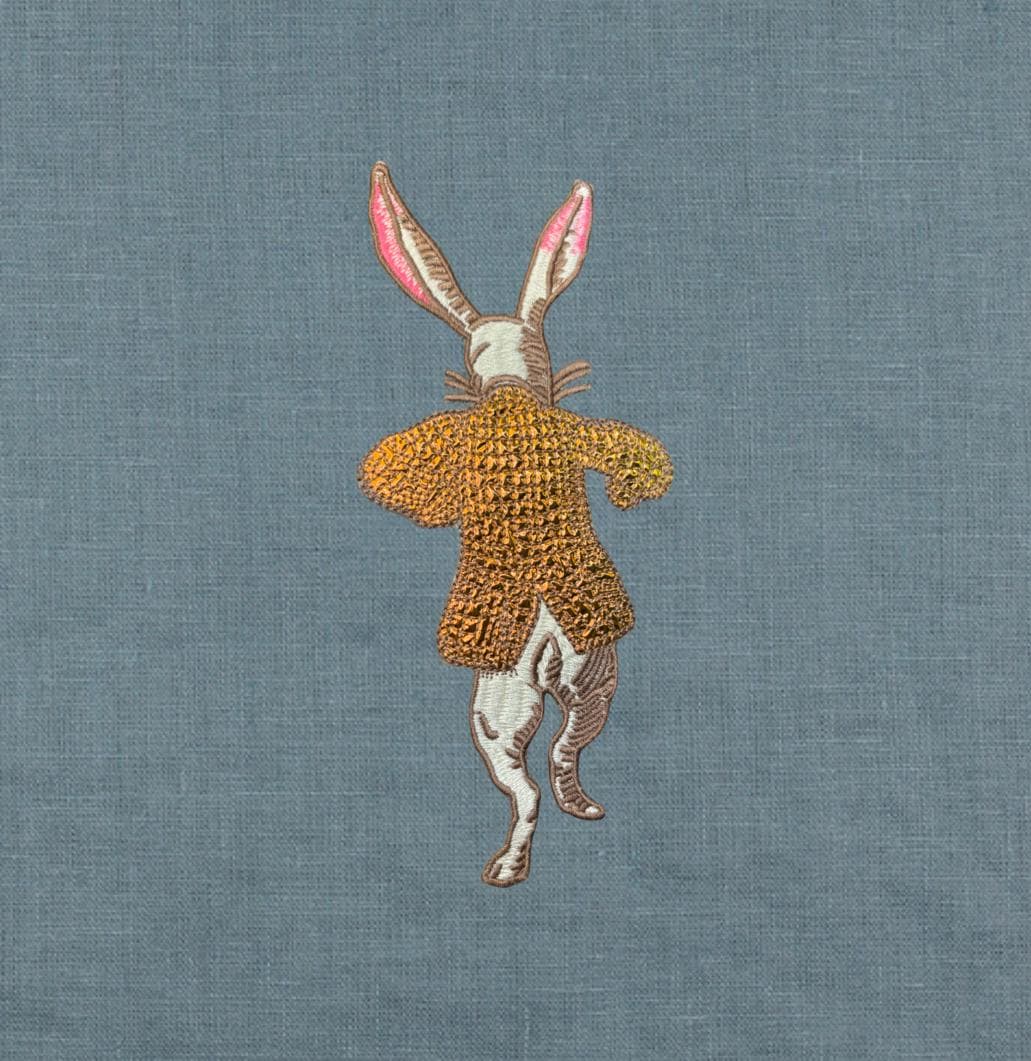Rabbit Embroidery Pillow: your choice of linen with Metallic Accents