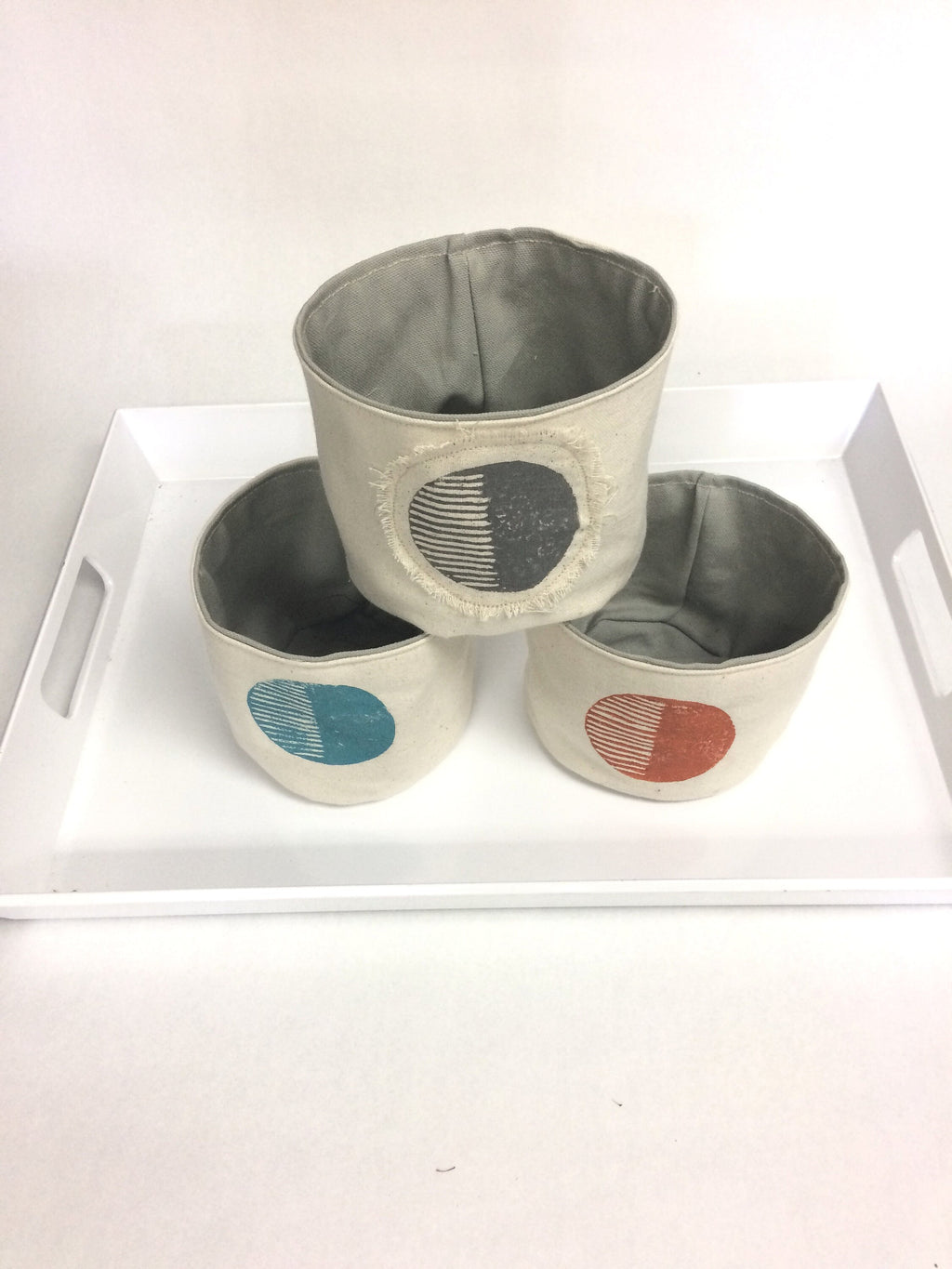 5” Circular Print Succulent / Plant Pot, Blockprinted Fabric Bucket