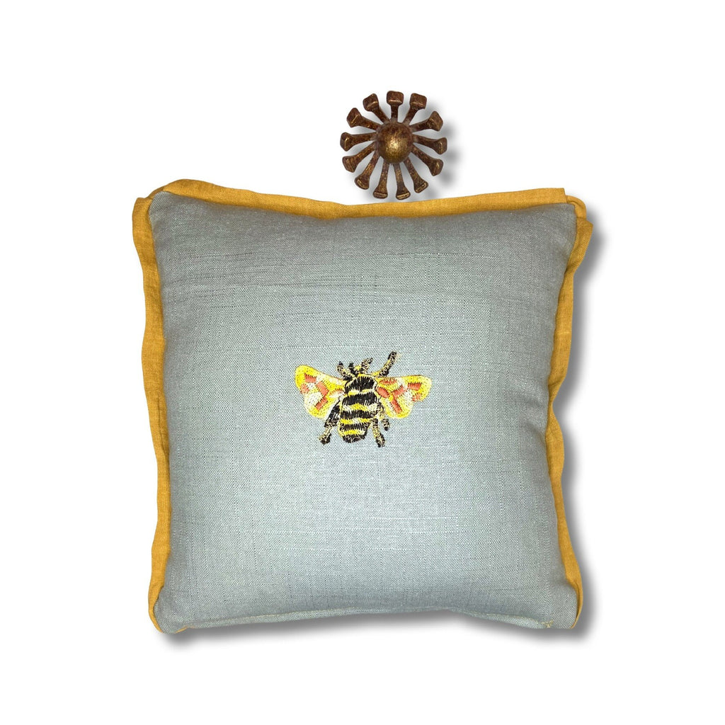 Small Embroidery Linen Pillow - Bird or Bee Decorative Pillow