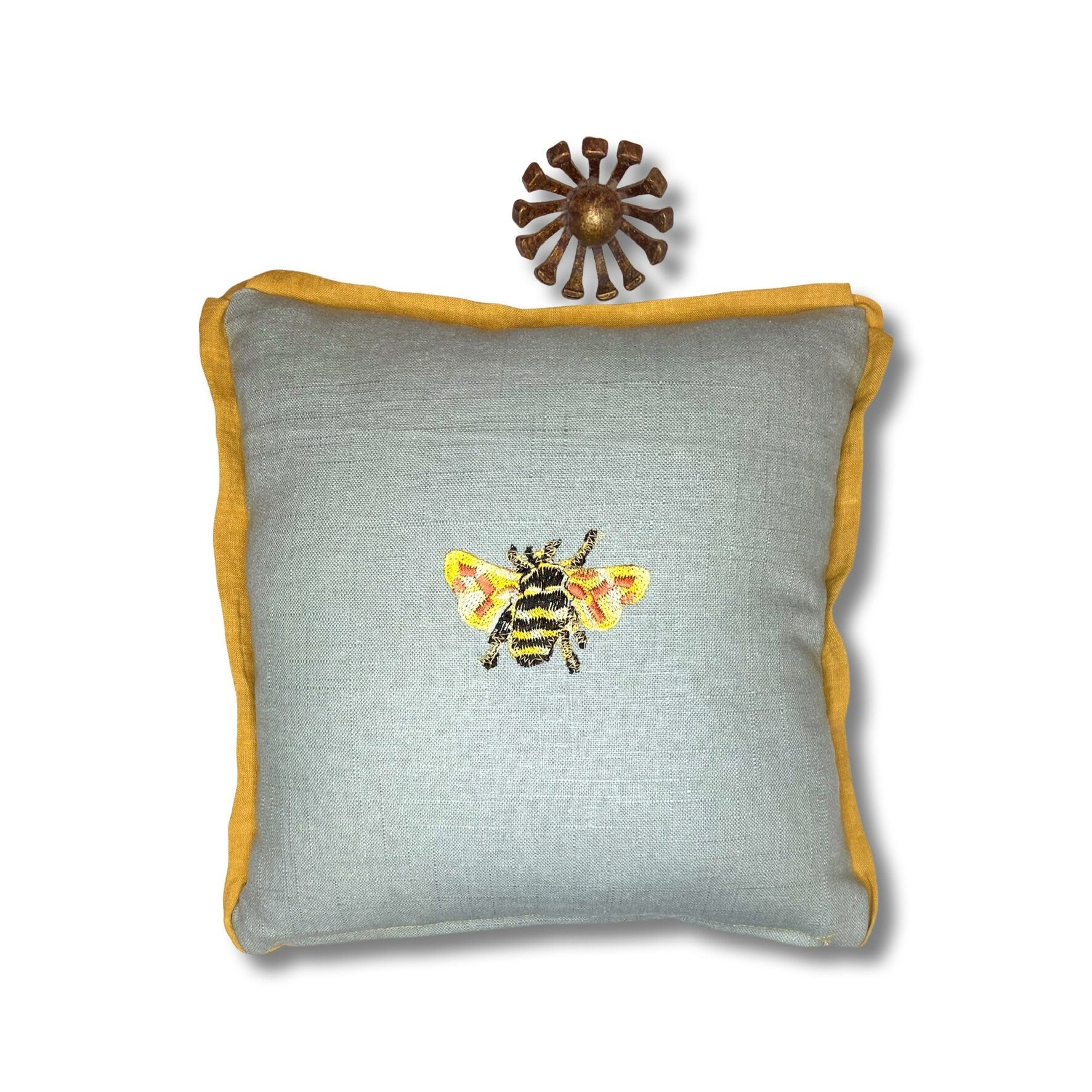 Small Embroidery Linen Pillow - Bird or Bee Decorative Pillow