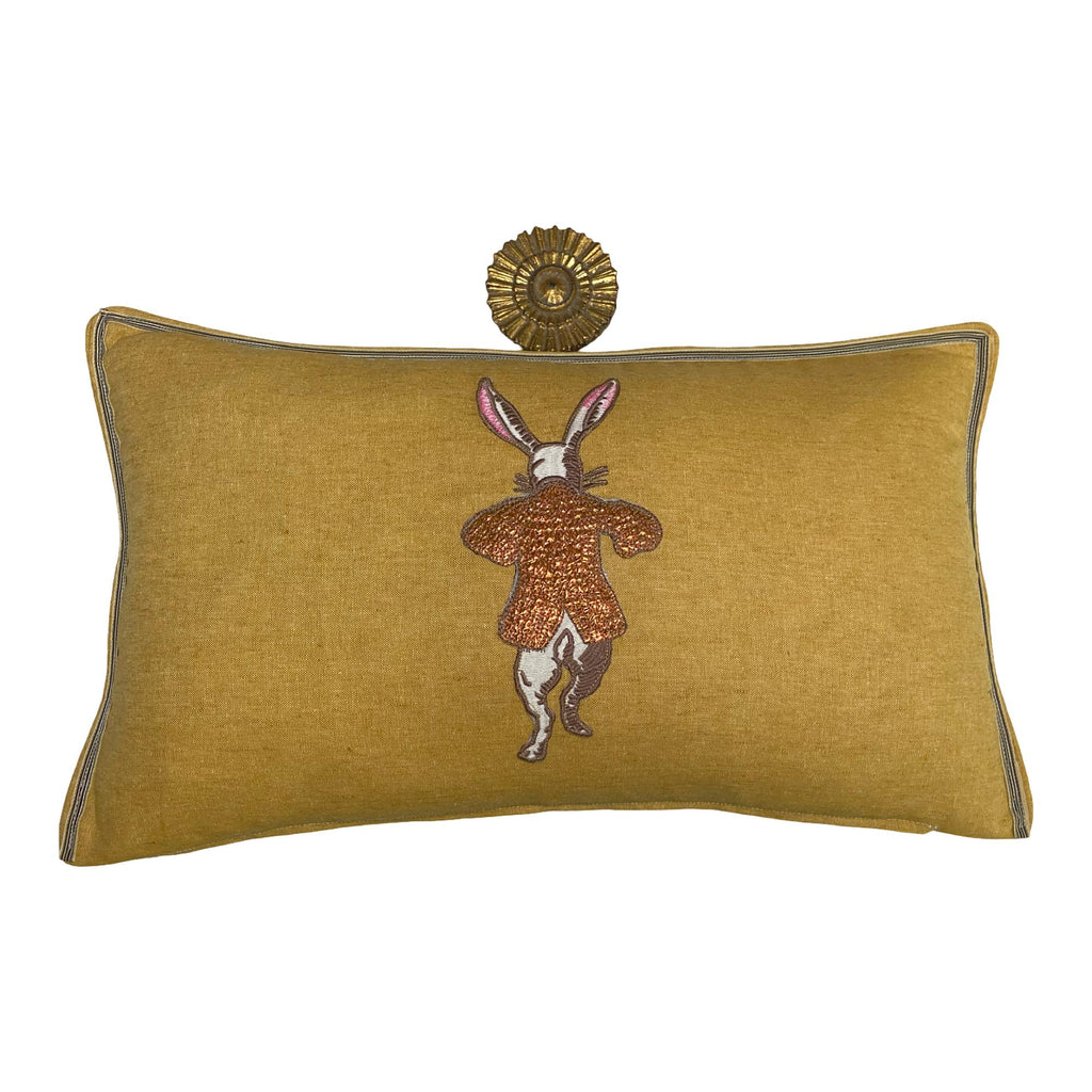 Rabbit Embroidery Pillow: your choice of linen with Metallic Accents